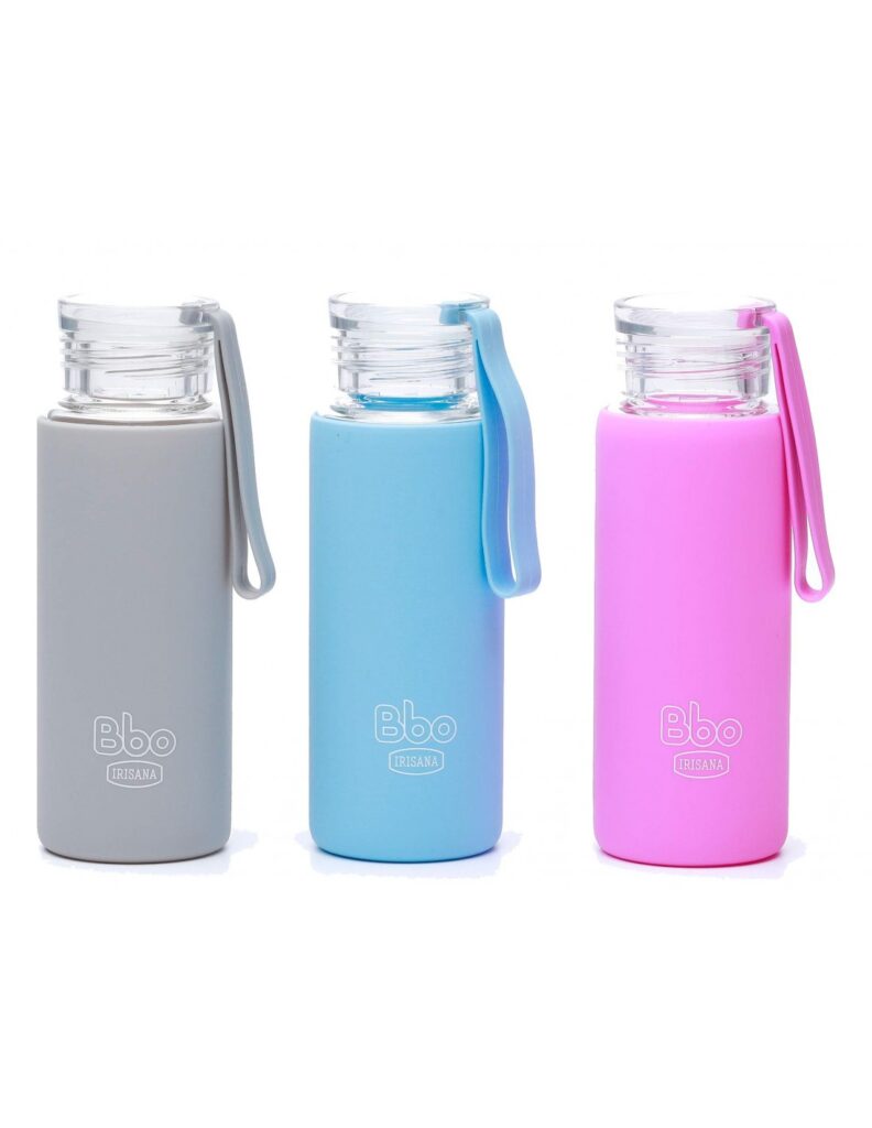 Botella de vidrio de borosilicato con funda de silicona reutilizable 330ml